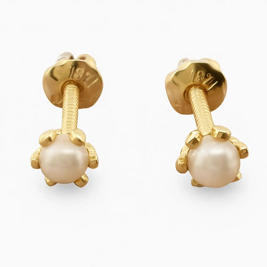 Aritos de Oro Para Niñas 18k Perla cultivada 5 mm pistilo - Aros Desde Bebé – Joyería Infantil en Oro 18k y Plata 925