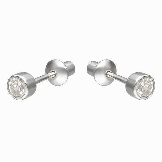 Aros De Plata Para Bebé Tubo con Circón 4mm - Aros Desde Bebé – Joyería Infantil en Oro 18k y Plata 925
