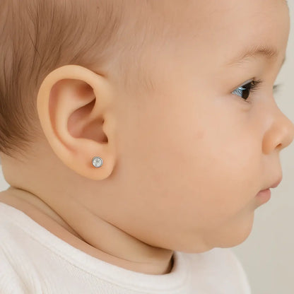 Aros De Plata Para Bebé Tubo con Circón 4mm - Aros Desde Bebé – Joyería Infantil en Oro 18k y Plata 925