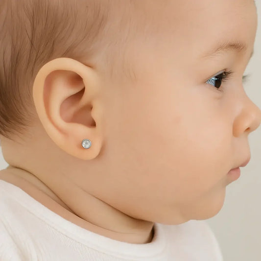 Aros de Plata 925 para Bebé Modelo Tubo con Circón (4mm)