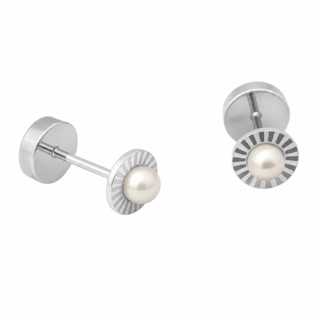 Abridores de plata 925 con perla y diseño facetado para bebé