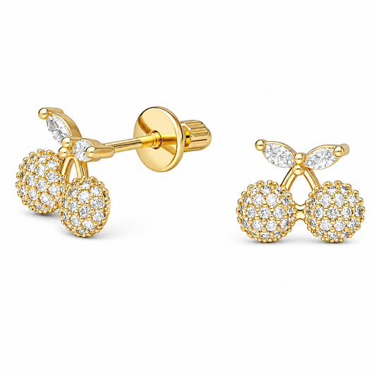 Aros de Cerezas con Circones y Baño de Oro 18k (8x9mm)