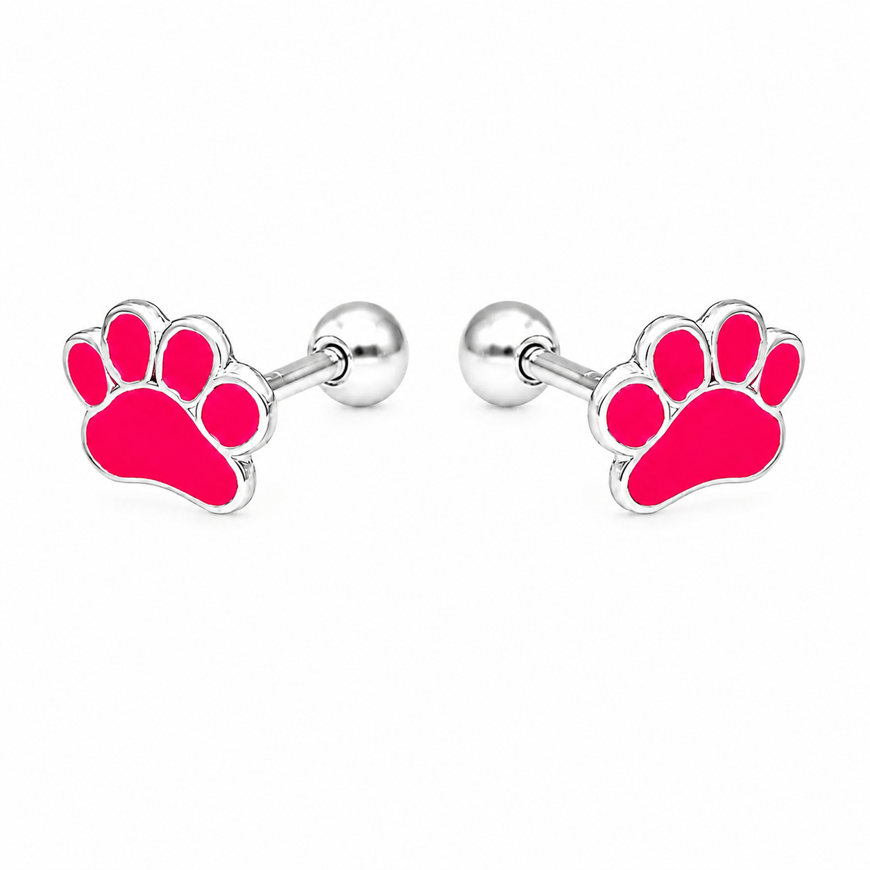 Aros de huella de perrito en esmalte fucsia, plata ley 925