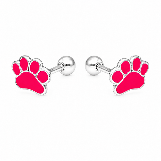 Aros de huella de perrito en esmalte fucsia, plata ley 925
