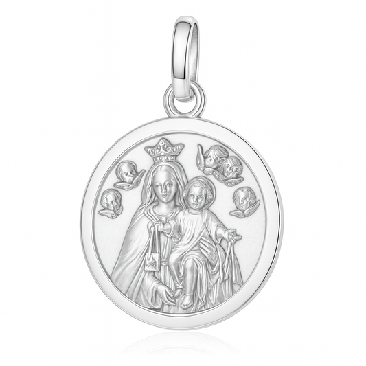 "Medalla de 16mm de la Virgen del Carmen en plata de ley 925, un regalo ideal para niñas."
