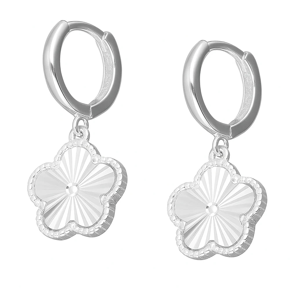 Argollas de Plata 925 con Flor Facetada Colgante para Niña
