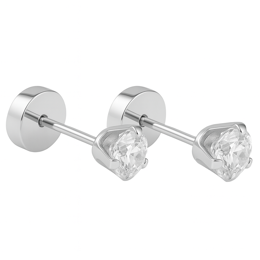 Aros Abridores Bebé Plata 925 con Circon Redondo de 4mm