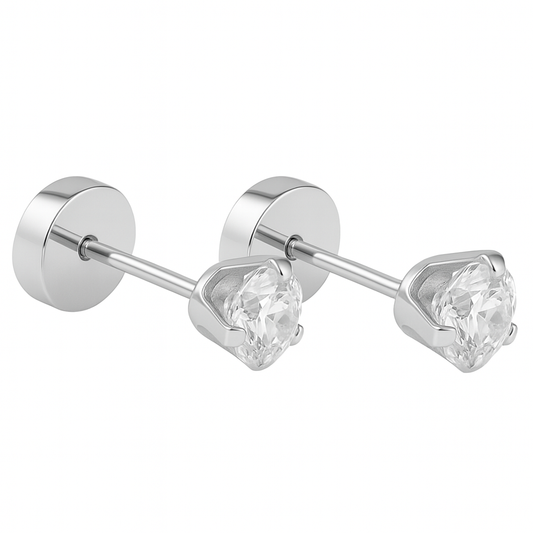 Aros Abridores Bebé Plata 925 con Circon Redondo de 4mm