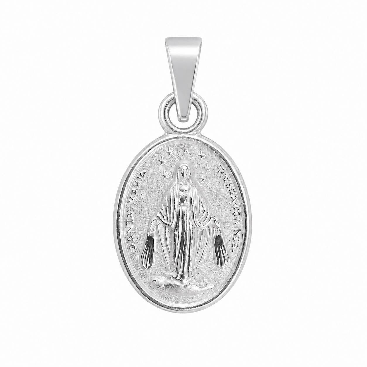 Medalla Milagrosa de plata 925, anverso con la Virgen y rayos, óvalo 10×14 mm.