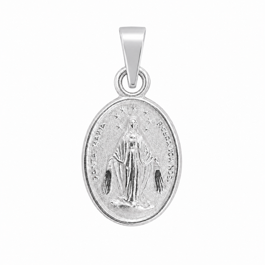 Medalla Milagrosa de plata 925, anverso con la Virgen y rayos, óvalo 10×14 mm.