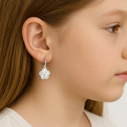 Argollas de Plata 925 con Flor Facetada Colgante para Niña