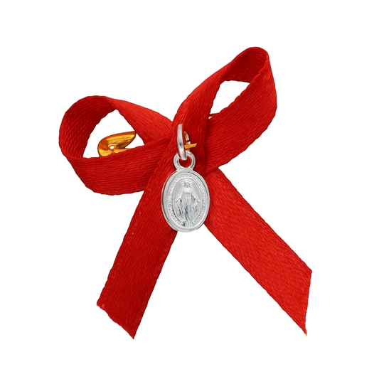 "Colgante de la Medalla Milagrosa de 10x6mm en plata 925 con su cinta roja."