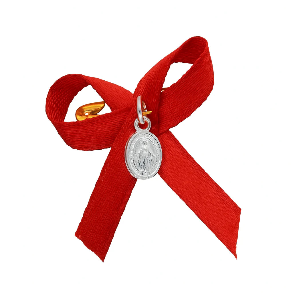 Colgante Medalla Milagrosa con Cinta Roja en Plata 925