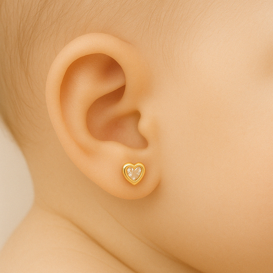 Aros De Oro Para Bebé Oro 18k Corazon Circón