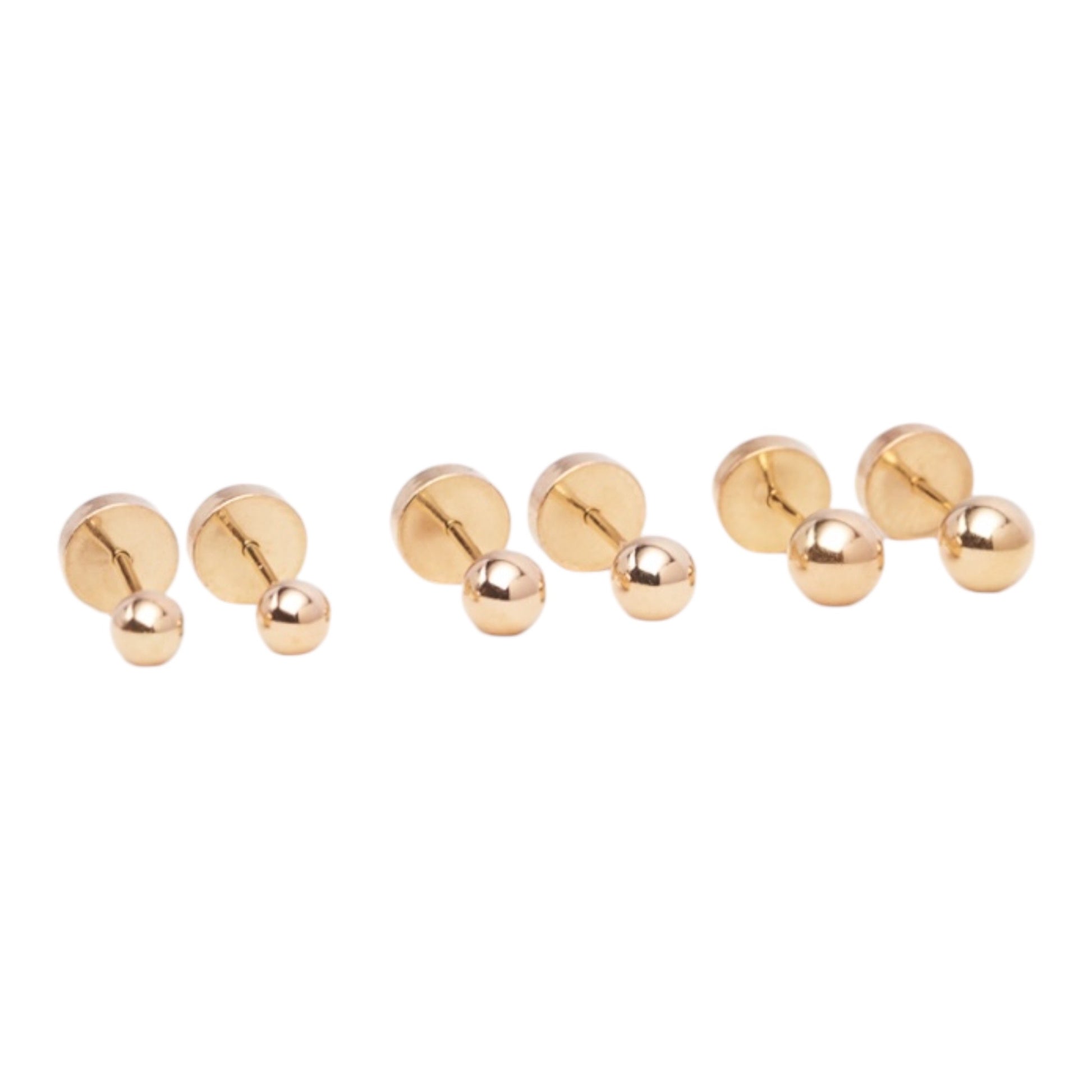 Aros bolita lisa de oro 18K para bebé, abridores con cierre a presión con tope, tamaños 3 y 4 mm