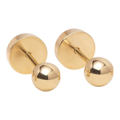 Aros bolita lisa de oro 18K para bebé, abridores con cierre a presión con tope, tamaños 3 y 4 mm