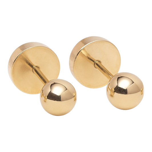 Aros bolita lisa de oro 18K para bebé, abridores con cierre a presión con tope, tamaños 3 y 4 mm