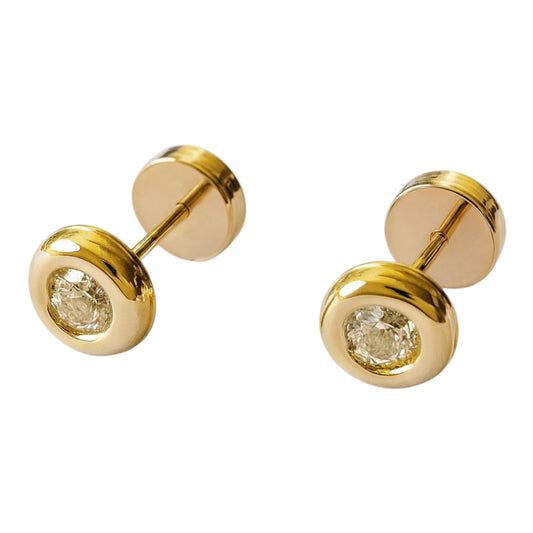 Aros de oro 18K para bebé modelo dona con circón 5 mm, abridores con cierre a presión con tope