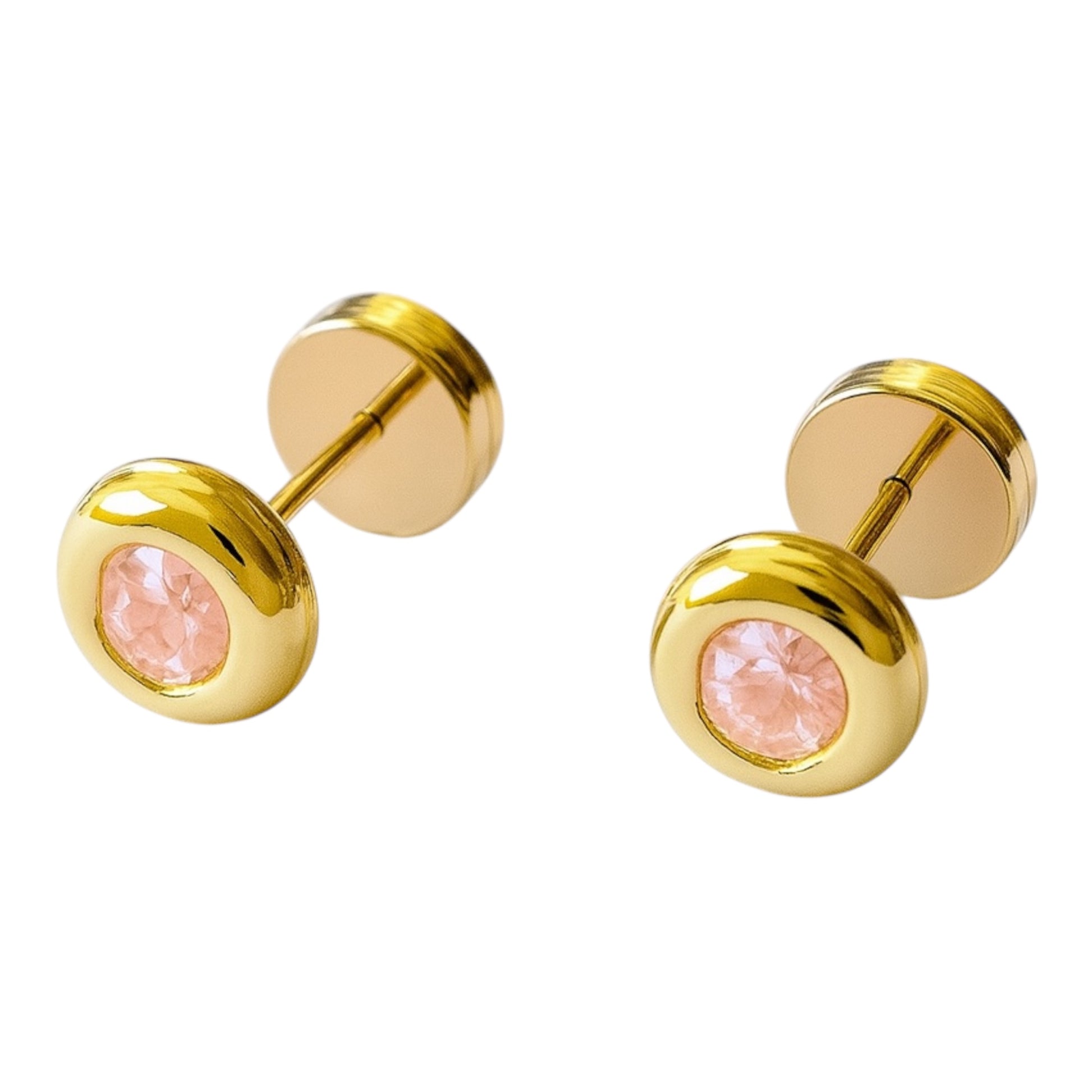 Aros de oro 18K para bebé modelo dona con circón 5 mm, abridores con cierre a presión con tope