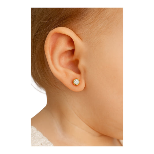 Aros De Oro Para Bebé 18k Modelo Tubo Con Circón