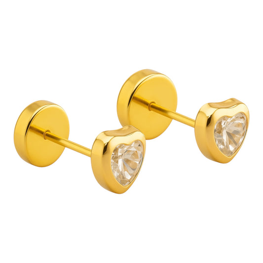 Aros De Oro Para Bebé Oro 18k Corazon Circón