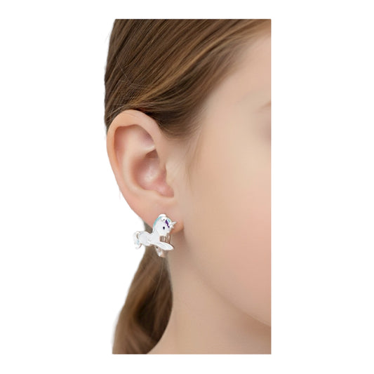 Aros Argolla con Unicornio Esmaltado para Niña en Plata 925