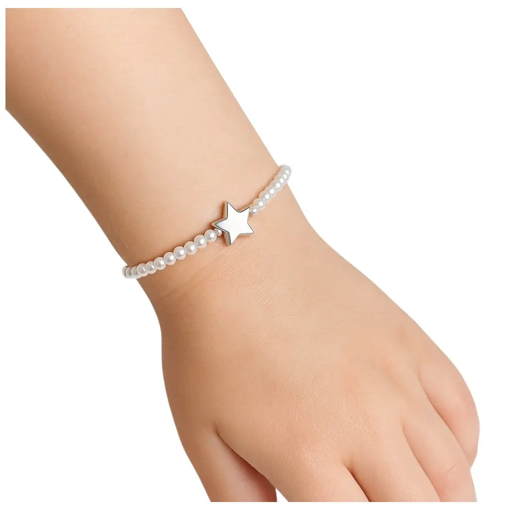 Pulsera De Plata Con Perlas Y Estrella - Aros Desde Bebé – Joyería Infantil en Oro 18k y Plata 925
