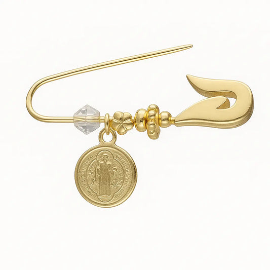Regalo Para Bebé Prendedor Dorado De Plata Ley 925 San Benito Abad - Aros Desde Bebé – Joyería Infantil en Oro 18k y Plata 925
