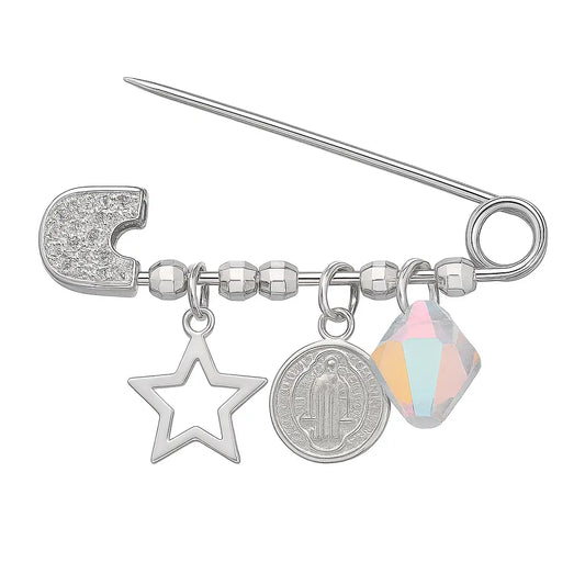 Regalo Para Bebé Prendedor San Benito, Estrella y Cirones - Aros Desde Bebé – Joyería Infantil en Oro 18k y Plata 925