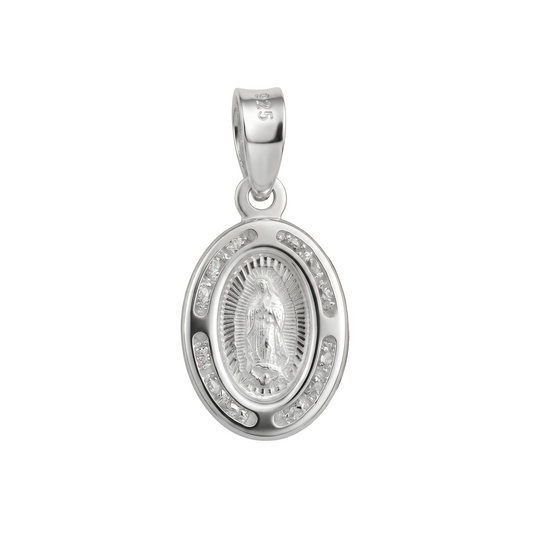 Medalla Virgen de Guadalupe plata 925 con circonitas, vista frontal