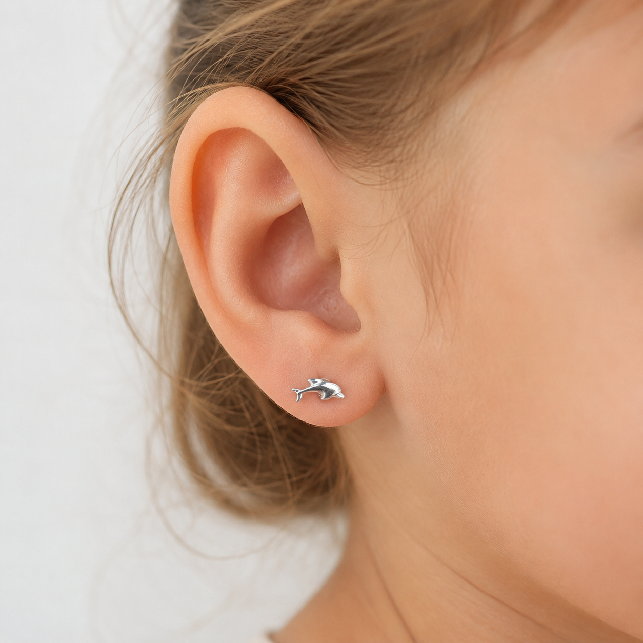 Aros Abridores de Delfín en Plata 925 para Niña (8x4mm)