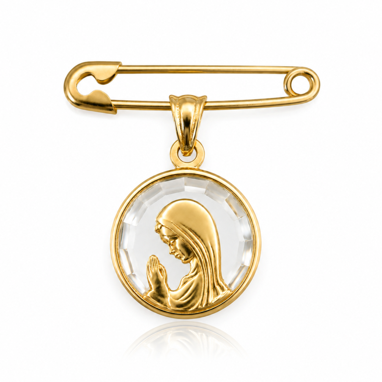 alfiler de oro para bebe con medalla