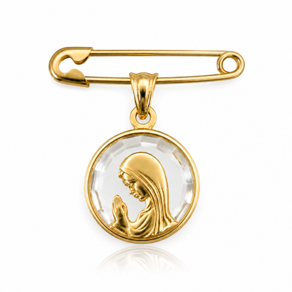 alfiler de oro para bebe con medalla