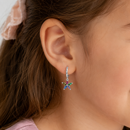 Argollas de Plata 925 con Colgante de Flor Multicolor – Niña