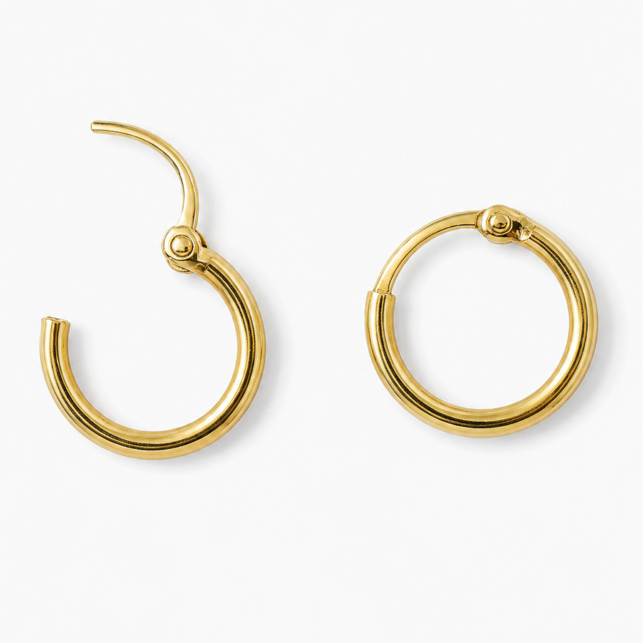 Argollas de oro 18k modelo tubo hueco para niña, diámetro 11mm