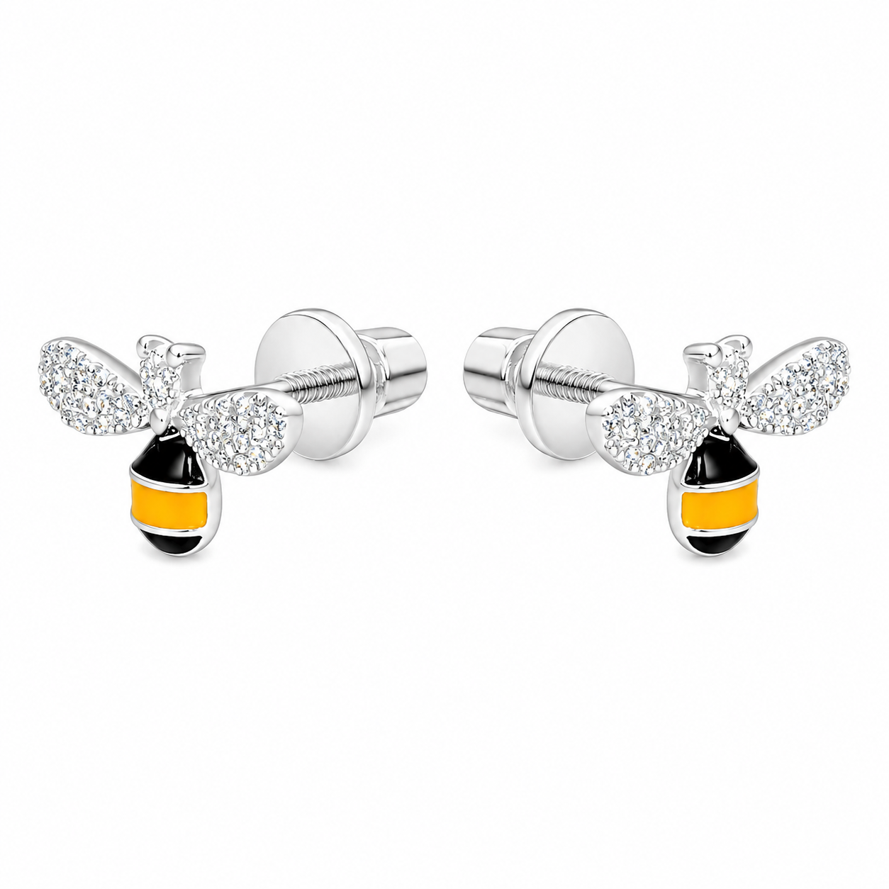 Aros de abeja con circones en plata ley 925 para niñas