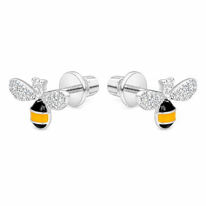 Aros de abeja con circones en plata ley 925 para niñas