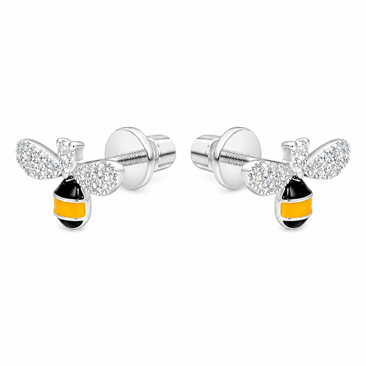Aros de abeja con circones en plata ley 925 para niñas