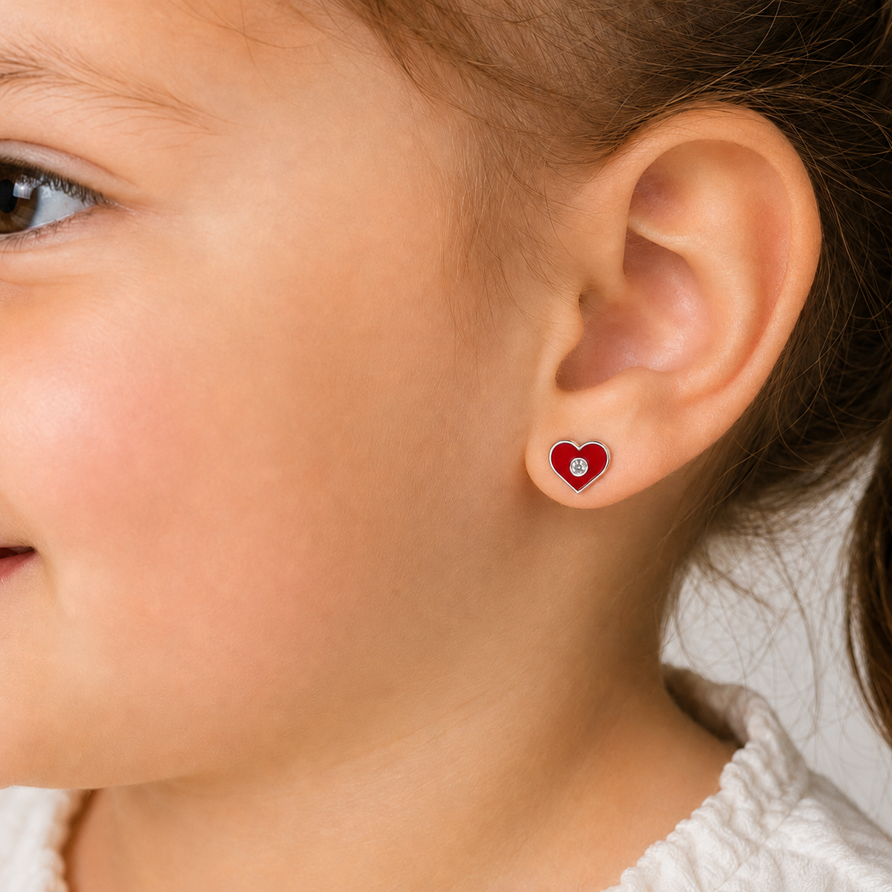Aros corazón rojo plata 925 con tornillo de seguridad