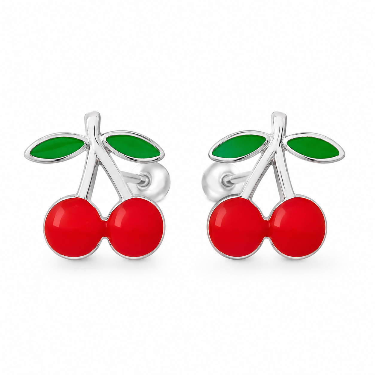 Aros Cerezas de Plata 925 Esmaltada (9x9mm) con Tope de Seguridad