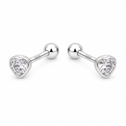 Aros de corazón con circón engastado en plata ley 925