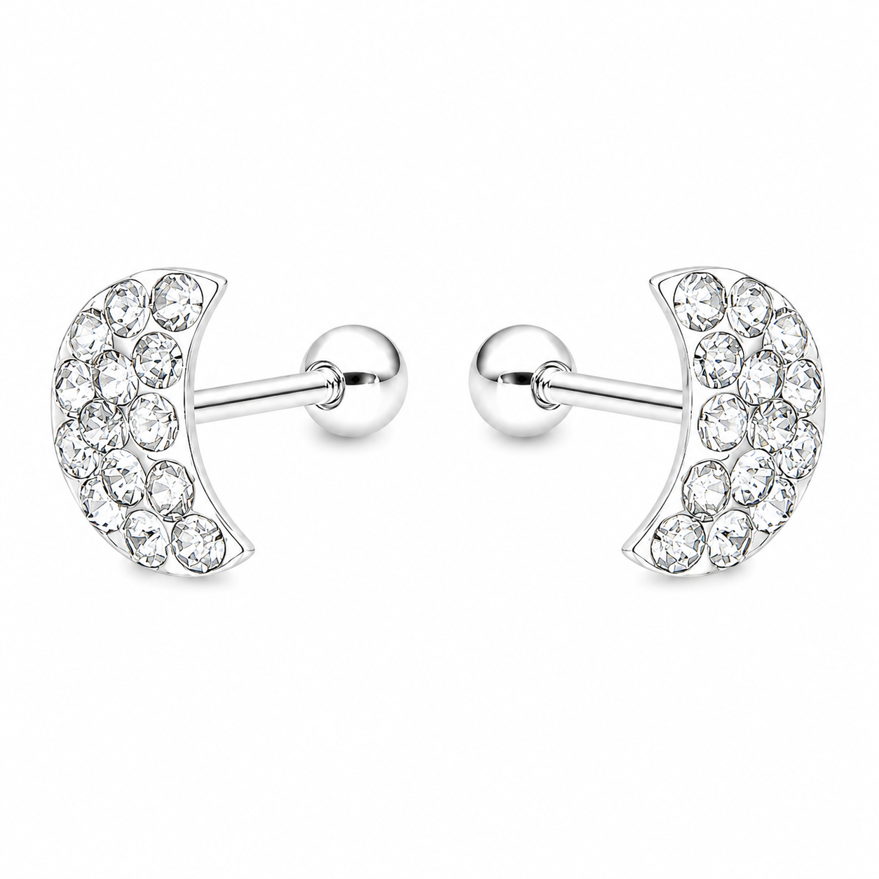 Aros de luna con circones brillantes en plata ley 925
