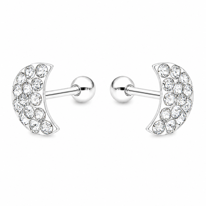 Aros de luna con circones brillantes en plata ley 925