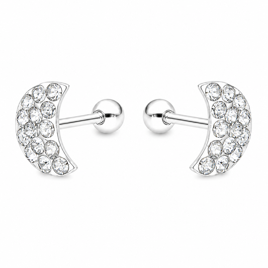 Aros de luna con circones brillantes en plata ley 925