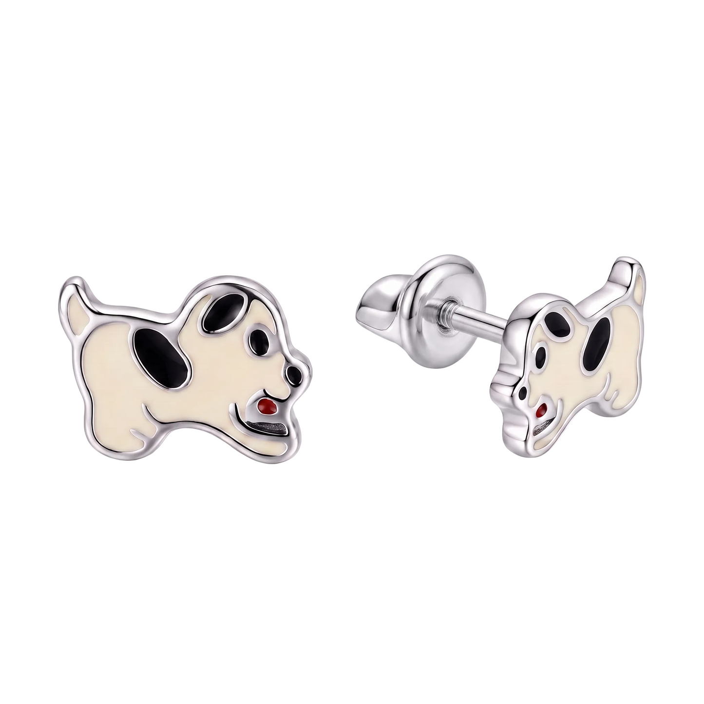 Aros de perrito esmaltado en plata ley 925, vista frontal del par