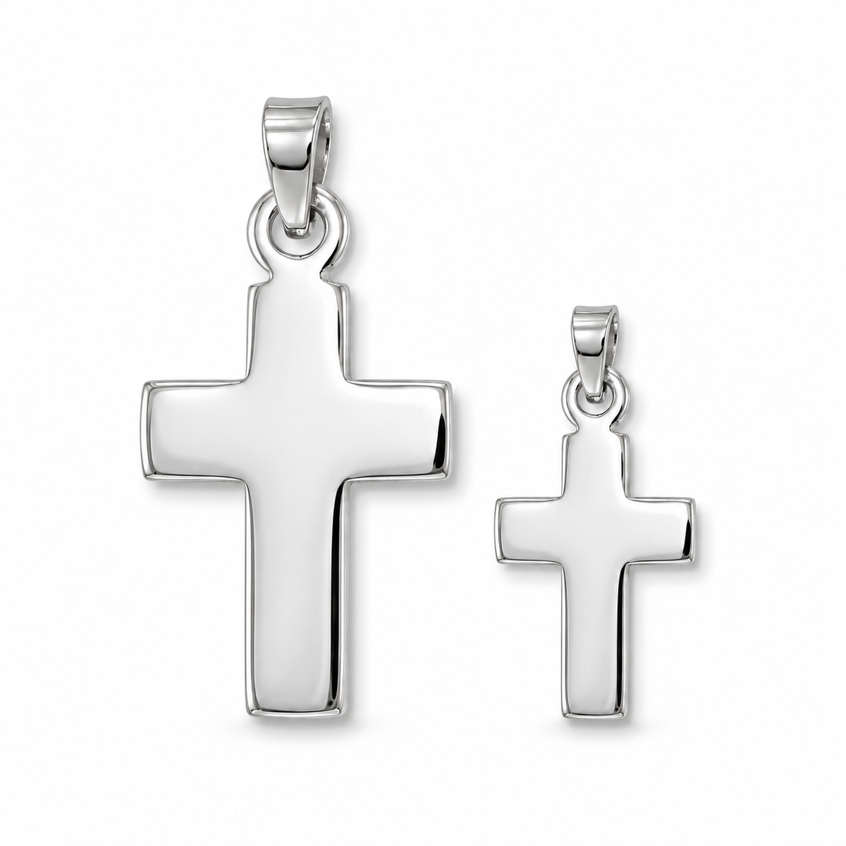 Cruz ancha Plata 925 en tamaños 8 x 14 mm y 13 x 23 mm
