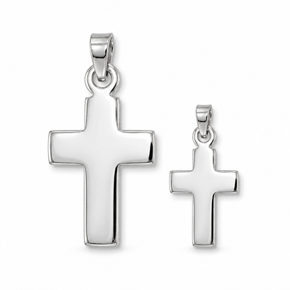 Cruz ancha Plata 925 en tamaños 8 x 14 mm y 13 x 23 mm