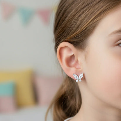 Aros de Mariposa de Plata 925 con Circones para Niña
