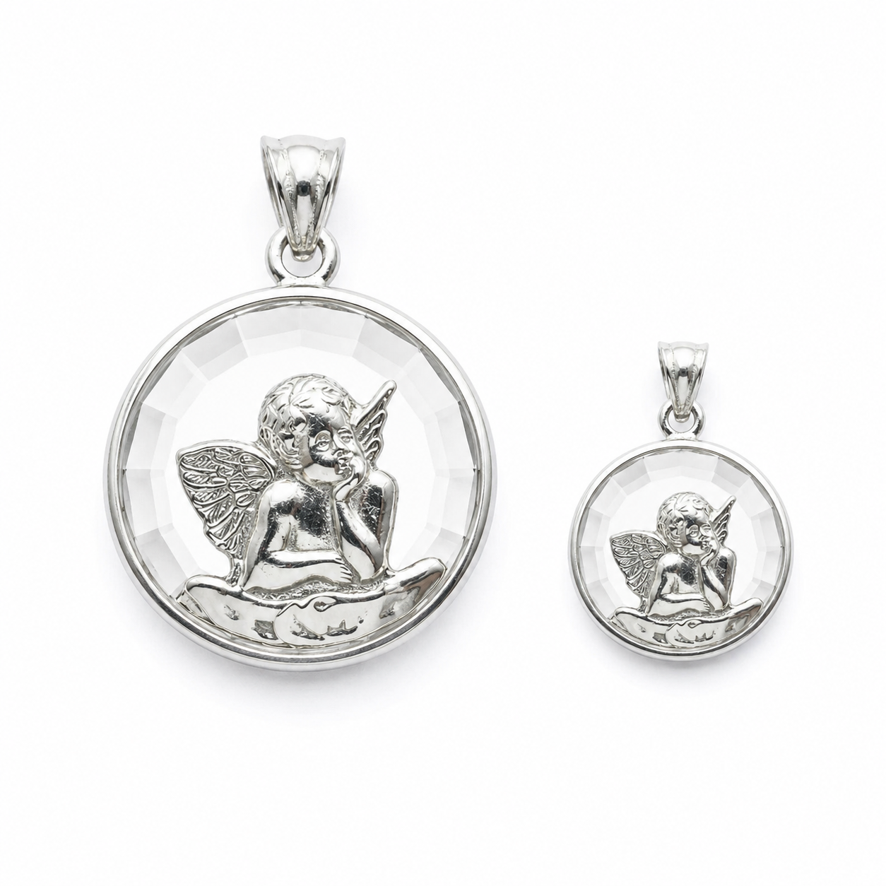 Medalla Ángel de la Guarda en plata ley 900 en tamaños 12mm y 17mm