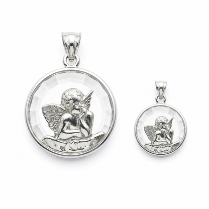 Medalla Ángel de la Guarda en plata ley 900 en tamaños 12mm y 17mm